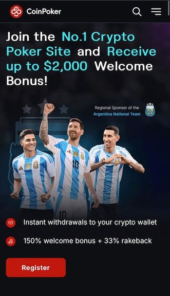 The CoinPoker mobile homepage.