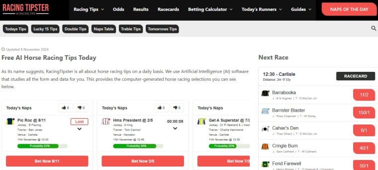 racingtipster.com homepage