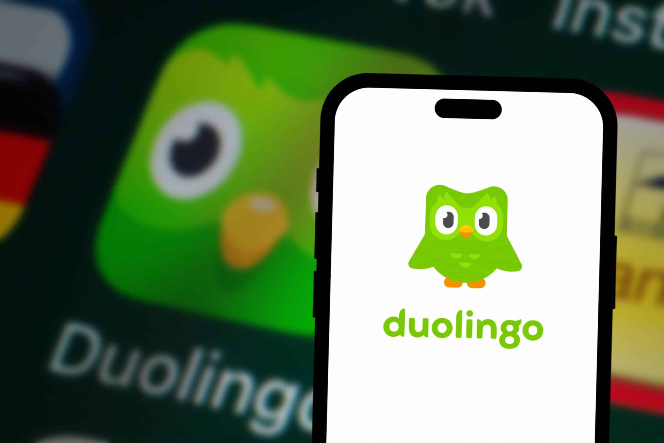 Duolingo logo on a phone