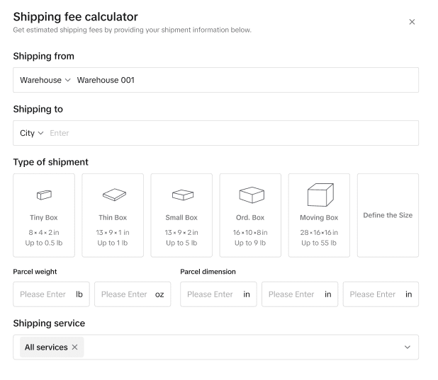 TikTok's shipping fee calcultor