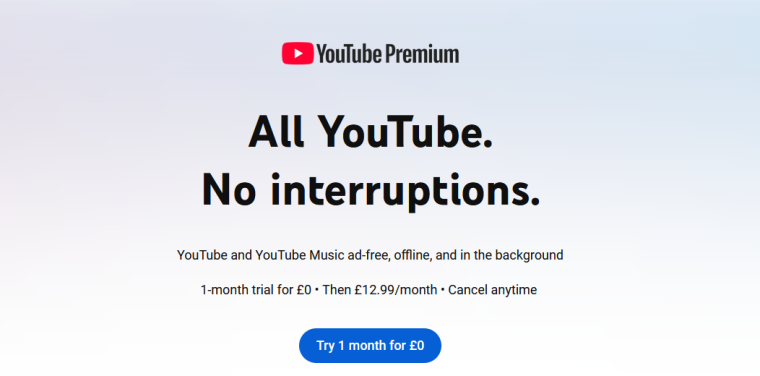 YouTube Premium promotion screenshot