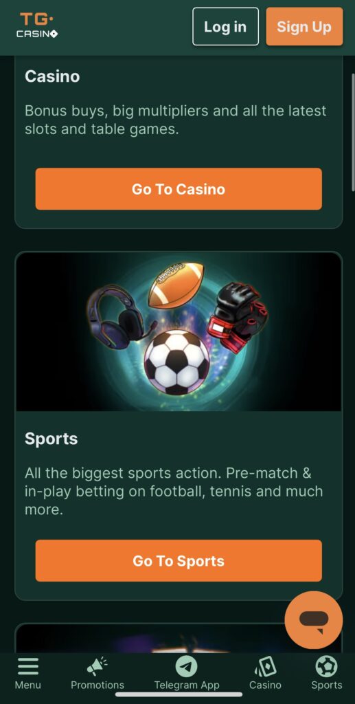 TG casino main page