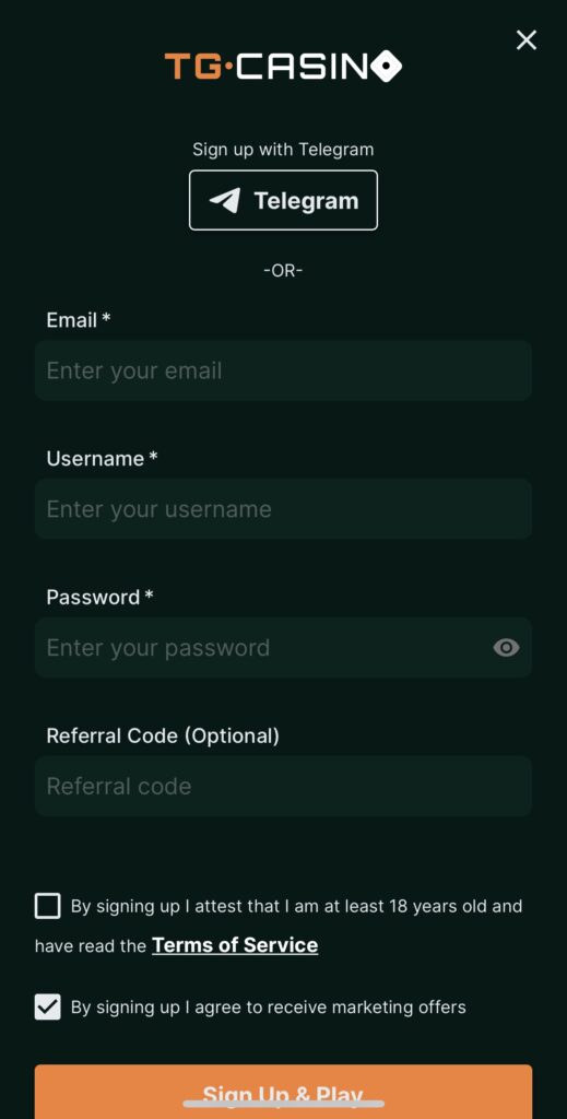 TG casino sign up