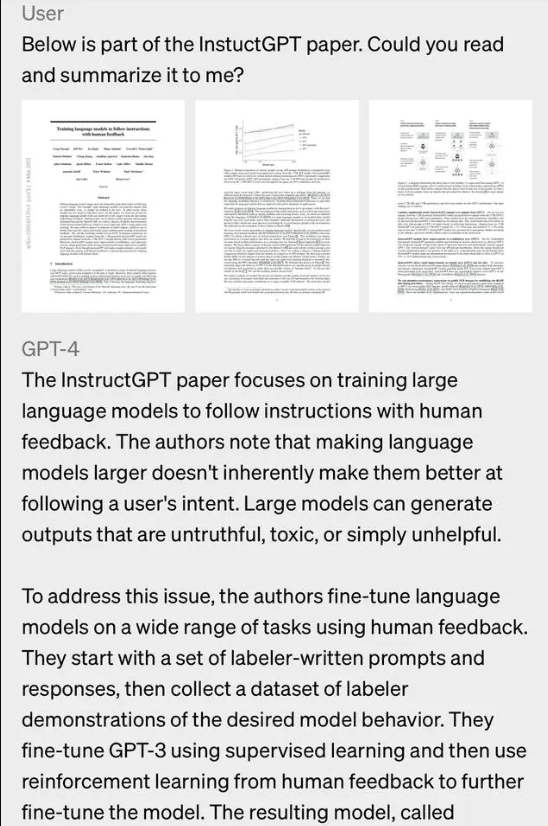 OpenAI 模型GPT-4 能阅读文件并总结概要。