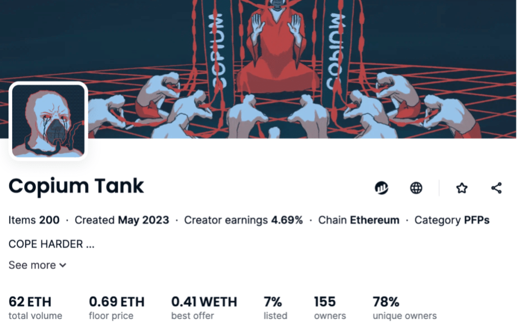 $COPIUM NFT空投的最低价格达到0.69 ETH